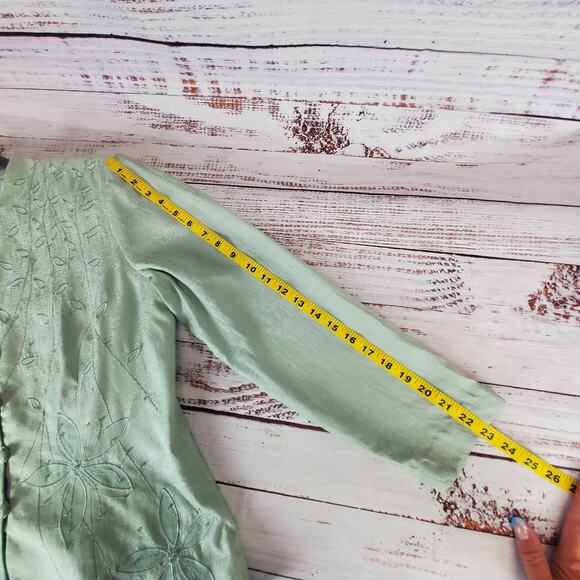Vintage Adrianna Papell Silk Blazer Mint Green jacket Floral Embroidered Size 12 - Picture 9 of 9